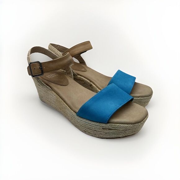 Eileen Fisher Shoes - Eileen Fisher Blue & Tan Espadrille Platform Wedge Sandals Shoes Womens 7
